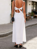 2026 Summer Women Tie-up Back Long Dress Spaghetti Strap V Neck Flowy Loose Dress Casual Party Bohemian Streetwear