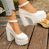 Black Super High Heels Mary Jane Shoes Women Plus Size 42 Chunky Platform Pumps Woman Ankle Buckle Party Wedding High Heel Shoes