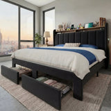 HOOMIC Bed Frame With Storage Drawers, Shelves, And LED Lighting