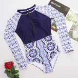 Retro Vintage Women's One Piece Swimsuit Long Sleeve Bathing Suit Surfing Swimwear Classic Vintage Style One-Piece Swim Suits