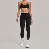 Women's Seamless Yoga Sets Sports Fitness Gym Sleeveless Vest Hip-lifting Slim Fit Pants Suits Running Training Workout Sets