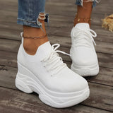 White Knitted Wedge Heels Sneakers Women Spring Autumn Breathable Chunky Platform Sneakers Woman Slip On Mesh Running Shoes 42