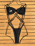 Sexy Glitter Black Sequin Micro Swimsuit One Piece Women's Bikinis Swimwear Backless Cross Bathing Suit Beach Outfits Bodysuits