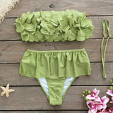 Sexy 3D Flower Bikini Set Brazilian Biquini Low Waist Swimwear Push Up SwimSuit Women Solid Swimwear Sexy Beach Wear Female