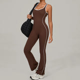 Sexy Backless Bodysuit Women's Set Tracksuits Fitness Sports Jumpsuit Yoga One-piece Suit Flared Pant Fast Dry Workout Clothes
