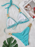 Halter Chains Rhinestone Diamond Bikini Women Swimsuit Female Ribbed Swimwear Two Pieces Bikini set Brazilian Bathing Suit Swim