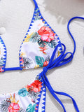 DEKA Brazilian Lace-Up Micro Retro blue printed Bikini Set Women Swimsuit TrendThong Bikini Beach Wear Female Swimwear Woman