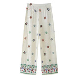 Foridol Floral Embroidery Women Shirt Pants Set Linen 2 Pcs Outfit Female Matching Set Wide Leg Pants Suit 2025 Casual Set