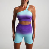 Seamless Tight Yoga Sets Sports Fitness Gradient Single Shoulder Bra High Waist Hip Lifting Pants Suits Wokout Gym Running Sets