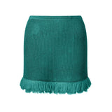 Summer Women's Knit Mini Skirt Solid Color Plush Tassel Trim Pencil Skirts Going Out Bohemian Beach Sexy Skirts