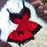 Summer Lace Sleepwear Sexy Satin Pajamas Set Women Nightshirt 2 Pieces Crop Tops and Shorts Set Homewear Loungewear