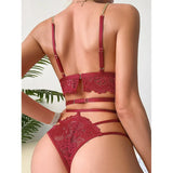 Woman Underwear Bra Brief Set Intimate Garter Belts Lingerie For Sexy Females Lenceria Mujer Chain Body Bra Lace Thong Leg Loops