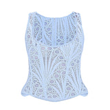 Lace Double Layer Fitted Corset Casaul Style Waist Trainer Mesh Solid Color Hollow Out Backless Suspenders Sleeveless Top CSSX
