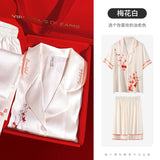 Mother's Day gifts for spring and summer high-quality pajamas, plum blossom white ice silk pajamas, women's summer home wear