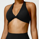 Women's Nylon Sports Bra Halter Sports Underwear Front Twist Naked Feel Sexy Yoga Gym Push Up Workout Padded Bralette Bathsuit