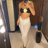 Sexy 3D Flowers Bandeau With Skirt Bikini Female Swimsuit Women Swimwear Three-Pieces Bikini Set Bather Bathing Suit Swim V5706
