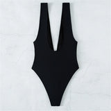 Sexy Knotted Deep V Backless Monokini One Piece Swimsuit Women Swimwear Female Padded High Cut Bather Bathing Suit Swim V3487