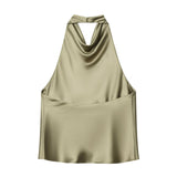 Women's Fashionable Sleeveless Halter Neck Top With Silk Satin Cowl Backless Sleeveless Blouse For Women Elegant Summer Top 3QM8