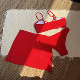 With Skirt Wrinkled Bandeau Bikini Female Swimsuit Women Swimwear Three-pieces Bikini Set Metal Ring Bathing Suit Swim Beachwear