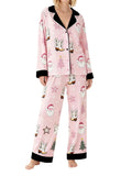 Women's Christmas Pajamas Set Long Sleeve V Neck Stocking Tree Print Tops and Pants Lounge Wear Two Pieces Suits