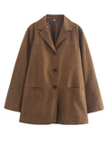Foridol Turn Down Collar Brown Autumn Jacket for Women Casual Single Breasted Long Coat Jacket Female Winter Jacket Back Slit