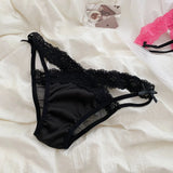 New Cotton Crotch Low Waist Lace Panties Briefs Satin Silk Underwear for Women Cross Belt Bow Lace Briefs Female Lingerie