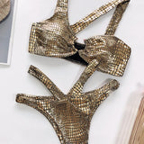 Bikini 2026 Sexy Bronzing Snakeskin Hollow Swimwear Swimsuit Women Bikinis Set Bathing Suit Beach Bikini Luxe Female Metal Ring