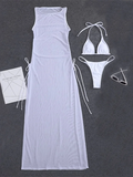 3 Pieces Thong Bikini 2026 Women With Dress String Swimwear Female Solid Swimsuit Beach Wear Bathing Swimming Suit Summer