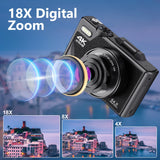 64MP 4K Digital Camera 180° Flip Screen 18X Zoom Selfie Vlog Camcorder Wide Angle Macro UHD Video Camera Livestream WiFi Webcam