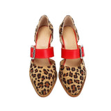 Spring  Autumn New Model Fashion High Heels Nude Shoes Color Blocking Pointed Tip Buckle Leopard Print Sexy Party Women's Shoes