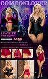 Black Sexy Lingeries Faux Leather Hollow Out Ruffled Lace Zipper Deep V-Neck Jumpsuits Adjustable Straps Elegant Women Bodysuits