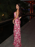 Ahagaga Fashion Women's Maxi Dresses 2026 Summer New Sexy Backless Print Dress Strap Sleeveless Party Beach Bodycon Elegant Cute
