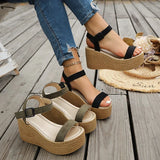 2026 Summer Chunky Platform Sandals Women Plus Size 43 Wedge High Heeled Sandals Woman Ankle Strap Thick Bottom Sandalias Mujer