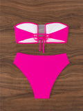Sexy Bandeau Sheer Female Swimsuit High Waist Bikini Women Swimwear Two-pieces Bikini set Padded Bather Bathing Suit Swim K7063