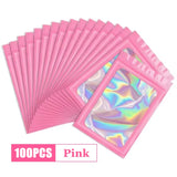 100Pcs Holographic Ziplock Bag Plastic Laser Iridescent Zip Bags for Manicure Eyelash Display Earrings Ring Jewelry Stoage Bags