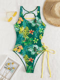 2026 Print Lace Up Back Swimsuit One Piece Solid Swimwear Women Bathing Swimming Suit Female Padded Summer Beachwear Bodysuit