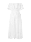 Women Bohemian White Long Dress Short Sleeve Off Shoulder Lace Ruffle Loose Dress Summer Holiday Beach Casual Dresses Female