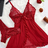 Tulle Suspenders Lace V-Neck Sleepwear Underwear Semi-transparent Night Dress Women's Lingerie Nightgowns
