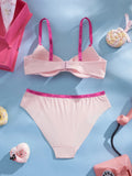 Letter Trim Women's Underwear Set Solid Push Up Bra Soft Seamless Female Panties Fashion Daily Sexy Lingerie