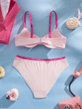 Letter Trim Women's Underwear Set Solid Push Up Bra Soft Seamless Female Panties Fashion Daily Sexy Lingerie