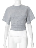 Fashion Casual Solid Gray Cropped T-shirt 2026 Woman Clothes O-neck Corset Tops Streetwear Girls Summer Autumn Short Tee Shirts