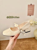 2026 Floral Rose Women Mary Jane Shoes Fashion Buckle Strap Thick Heel Shoes Ladies Elegant Daily Wedding Leather Dress Pumps