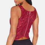 Lace Double Layer Fitted Corset Casaul Style Waist Trainer Mesh Solid Color Hollow Out Backless Suspenders Sleeveless Top CSSX