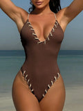 V Neck Wrinkled Ribbed Cross Backless One Piece Swimsuit Women Swimwear Female High Leg Cut Monokini Bather Bathing Suit Swim