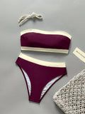 Sexy White Black Patchwork Bikini Set 2026 Women Bandeau Push Up Bra High Waist Swimsuit Beach Bathing Suit Holiday Swimwear