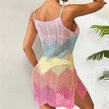 2025 New Colorful Hollow Out Crochet Knitted Tunic Beach Cover Up Cover-ups Beach Dress Beach Wear Beachwear Female Women K6522
