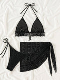 3 Pieces Crochet Triangle Bikinis 2026 Padded String Swimsuit Women Solid Swimwear Female Bathing Swimming Swim Suit Beachwear