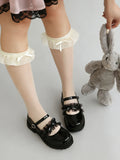 2026 Plus size 47 Sweet Blue Lace Ruffles Mary Janes Shoes Women Gothic Black Bow Knot Cute Lolita Cosplay Flats Casual Shoes