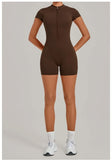 Women's Seamless Yoga Jumpsuits Fitness Sports Hip-lifting Backless Short-sleeved Training Gym Workout Shorts One-piece