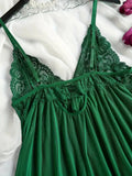 Summer Soft Sheer Nighty Pajamas Nightgowns Dark Green Halter Dress Women Sleepwear Sexy Nightdress Thong Sets